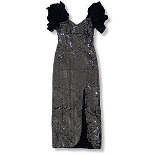 Vintage Nadine Prom Dress Gown Silver Sequin Long Formal Evening Size 11/ 12